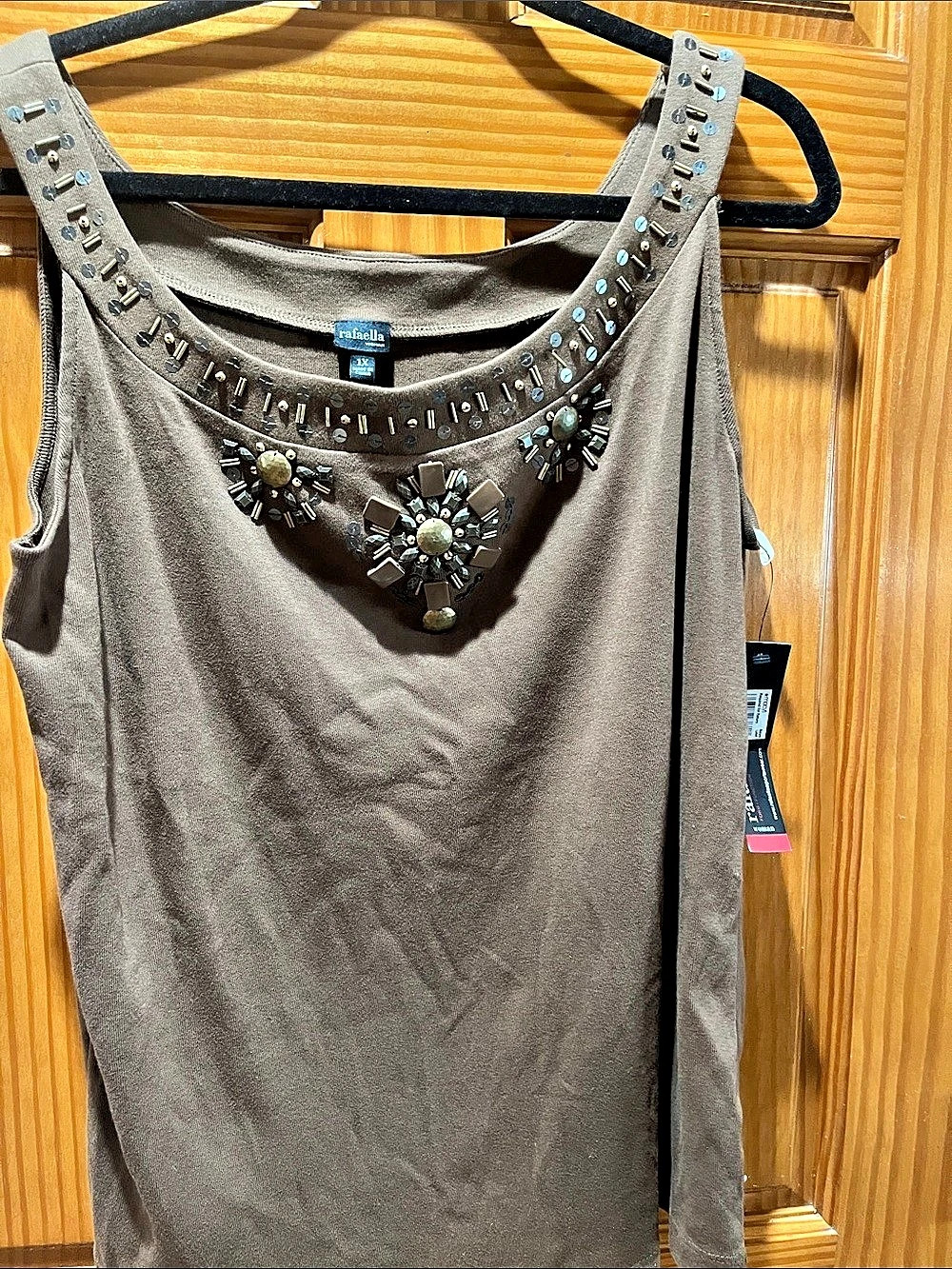Rafaella Embellished Tank Top in Brown Size 1X NWT